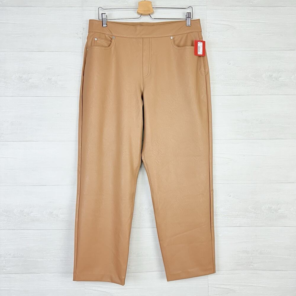 SPANX Slim Straight Faux Leather Pants Women XL Toffee Brown High Rise Vegan NWT